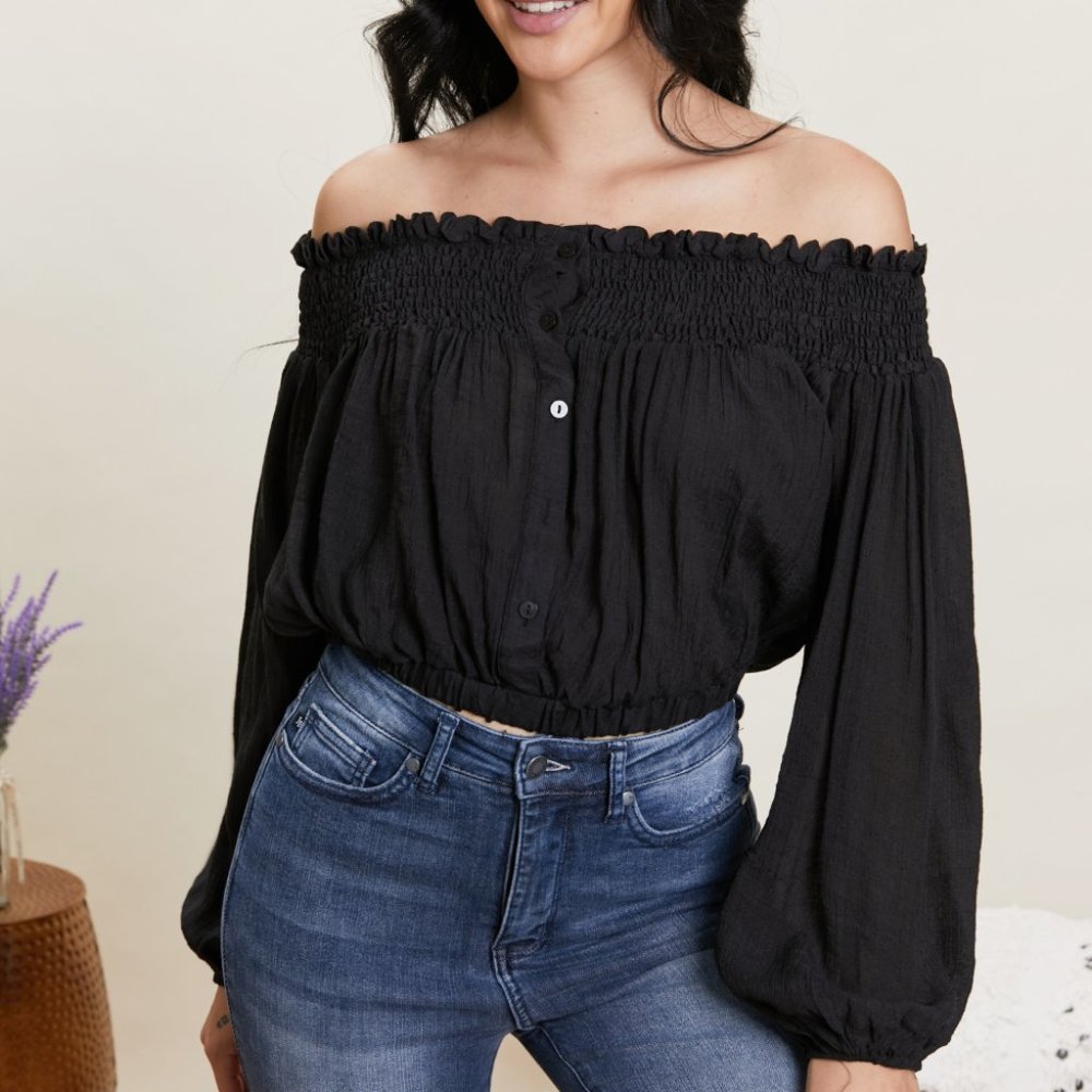 HYFVE Off-Shoulder Button Front Crop Top NWOT